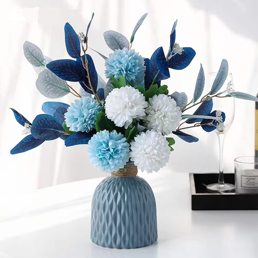 14 In. H Artificial Hydrangea Flower Arrangements with Vase for Home Garden Part