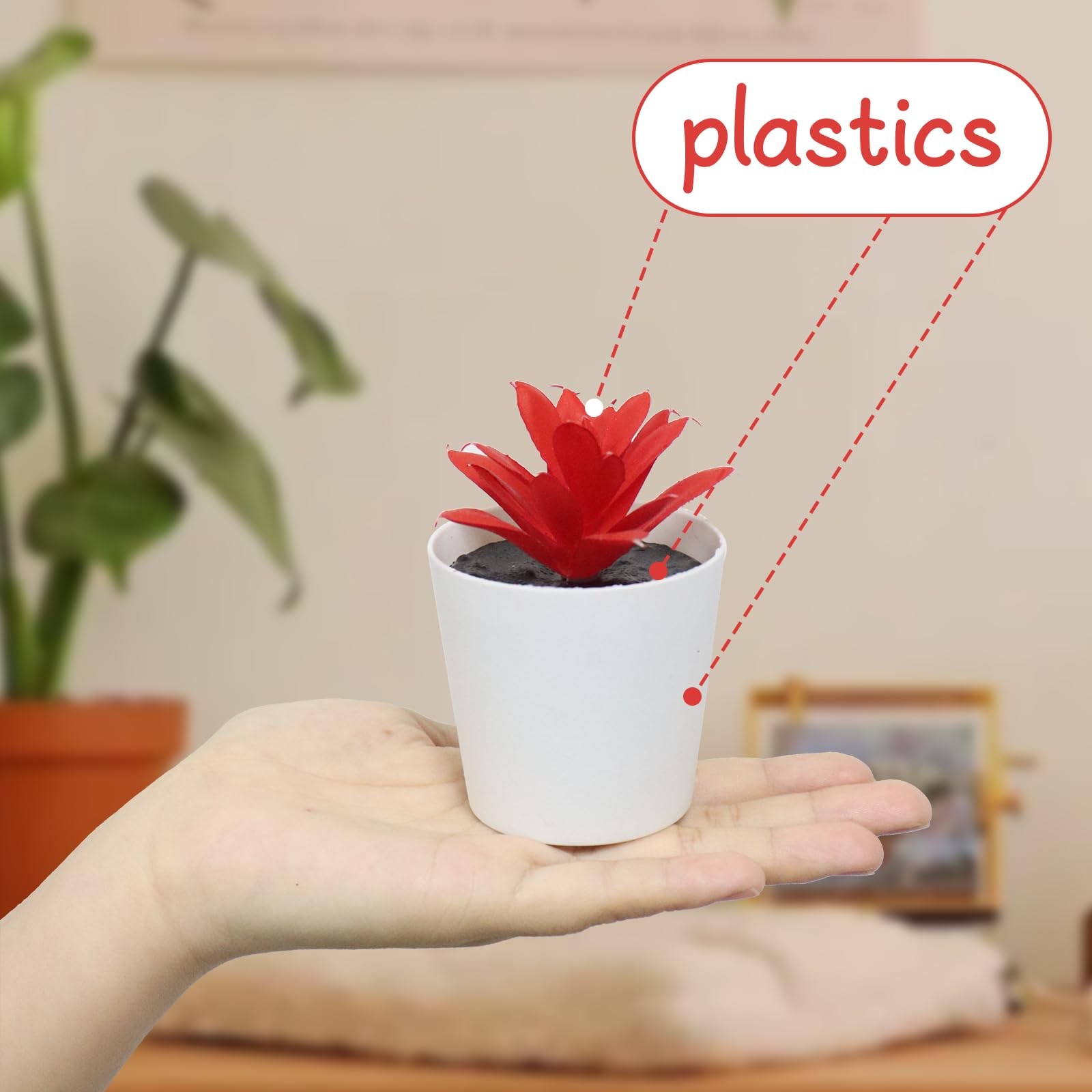4 Pack Red Artificial Succulent Lotus Potted Plants Office Home Decor