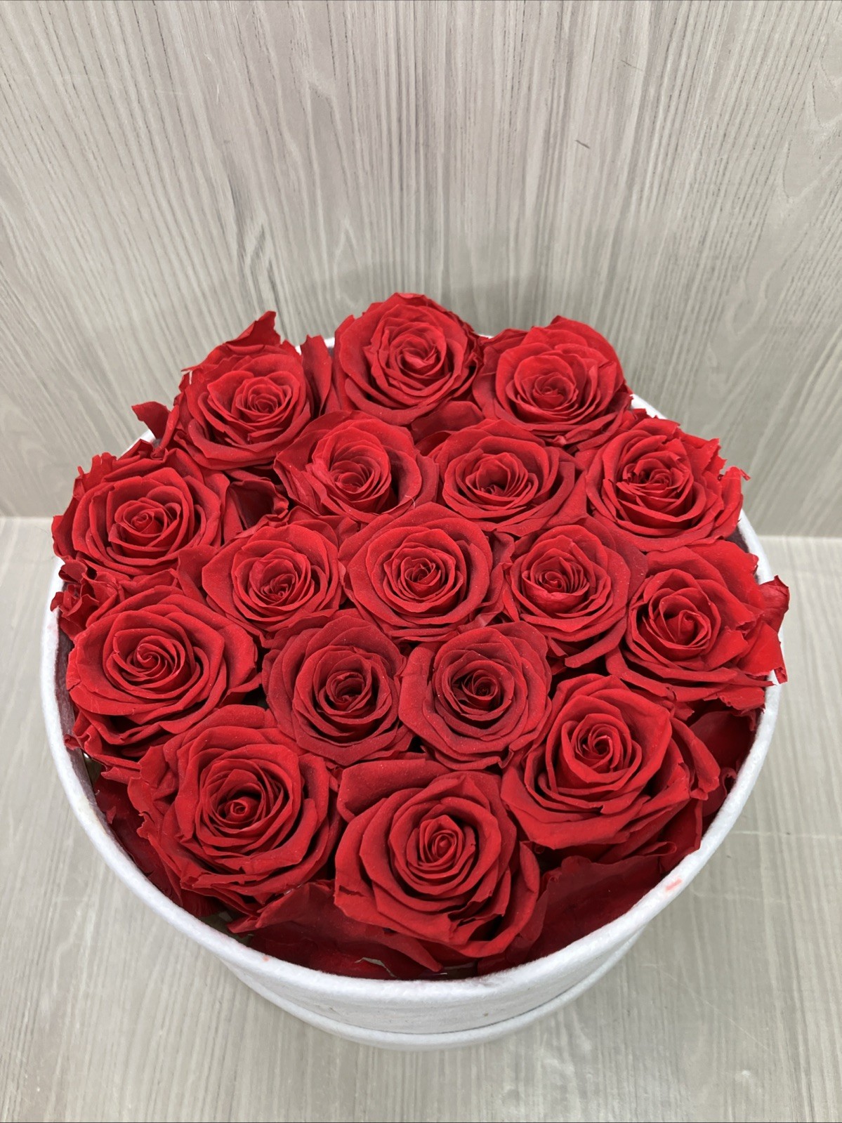 Red Rose Flower Box Arrangement Centerpiece in White Box Floral & Garden Décor