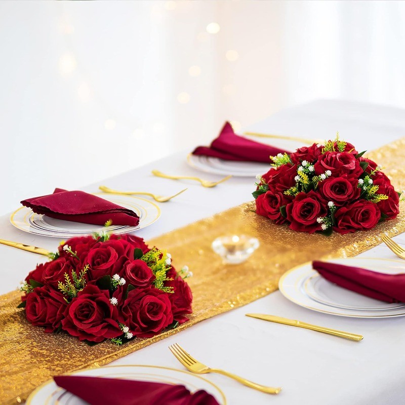 Flower Centerpieces for Tables Wedding: 10 Pcs Crimson Red Artificial Rose