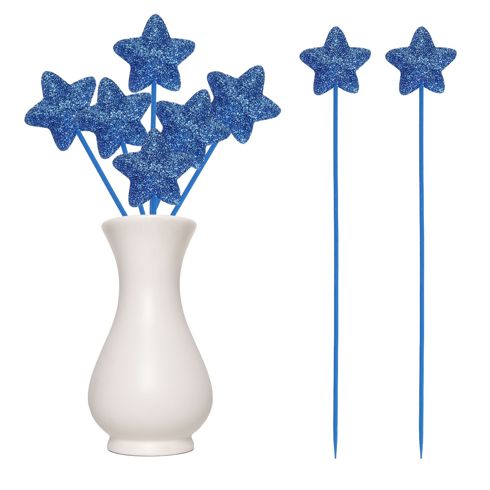 6 Pcs 4th of July Glitter Star Picks 8″ Puffy Sparkly Sticks (Navy Blue)