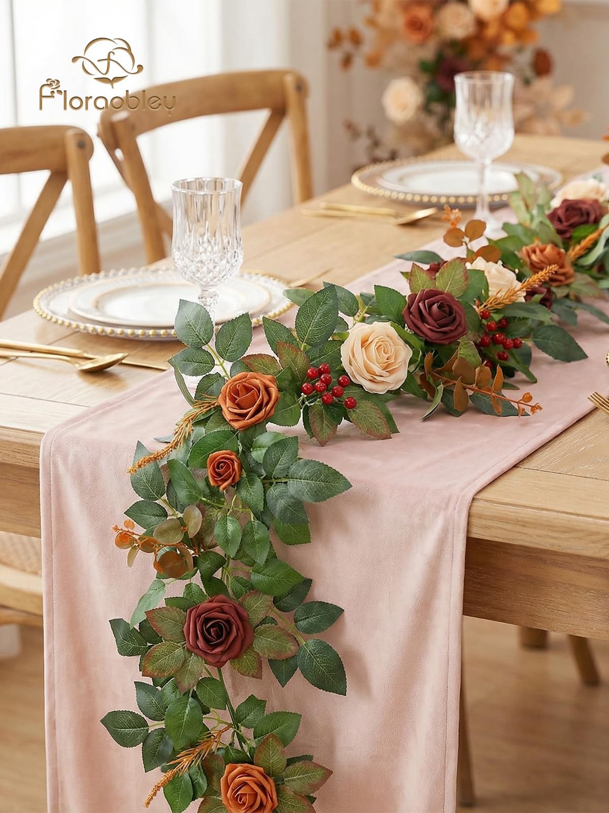 5.5FT Artificial Flower Garland Terracotta Rose & Greenery for Wedding Arch B…