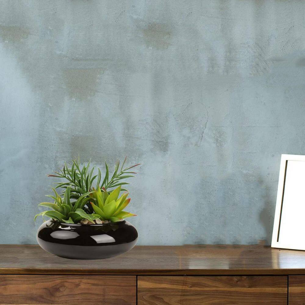 Potted Artificial Succulent Plant with Black Ceramic Pot