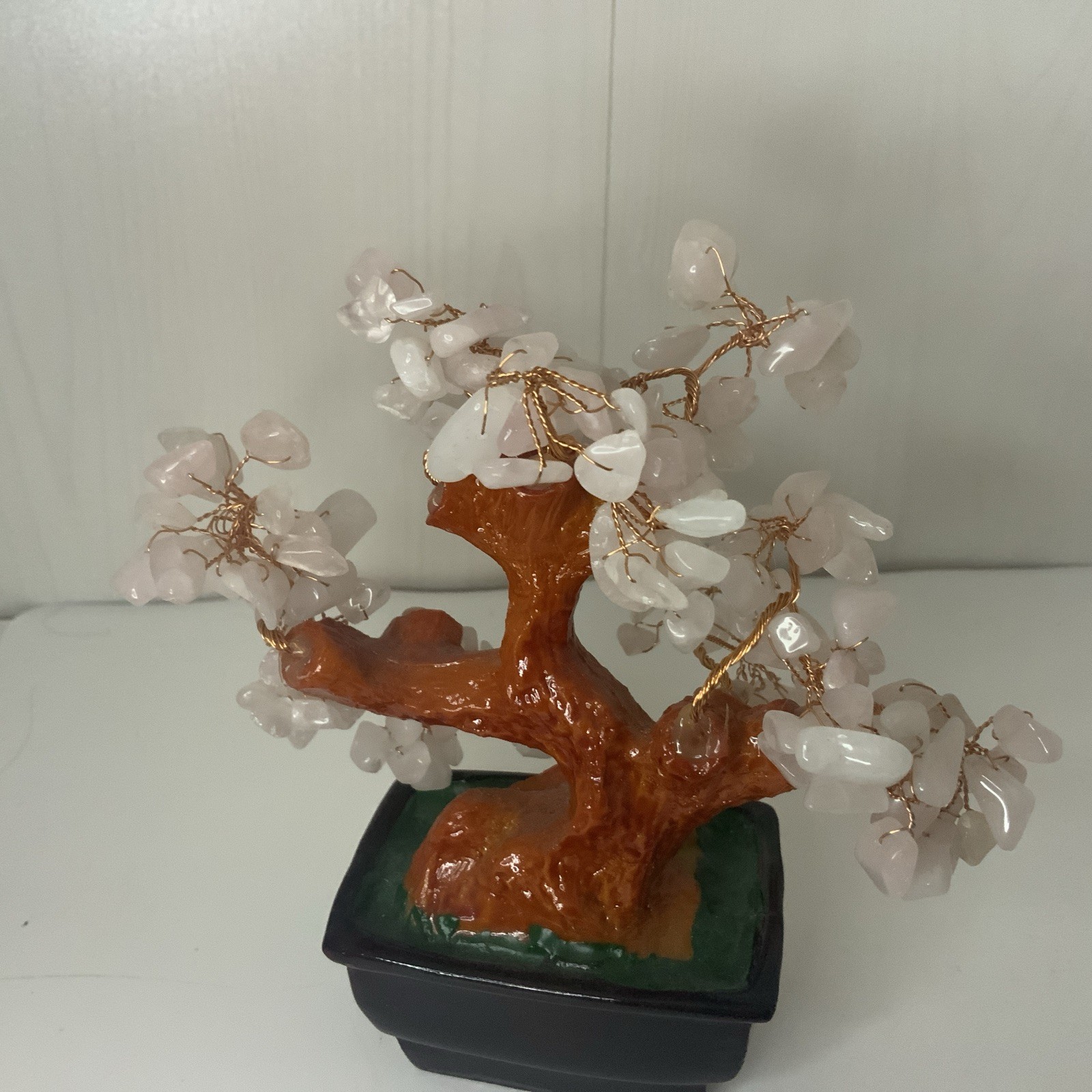 Natural Rose Stone Asian Style Bonsai Money Tree Pink Quartz Crystal Feng Shui
