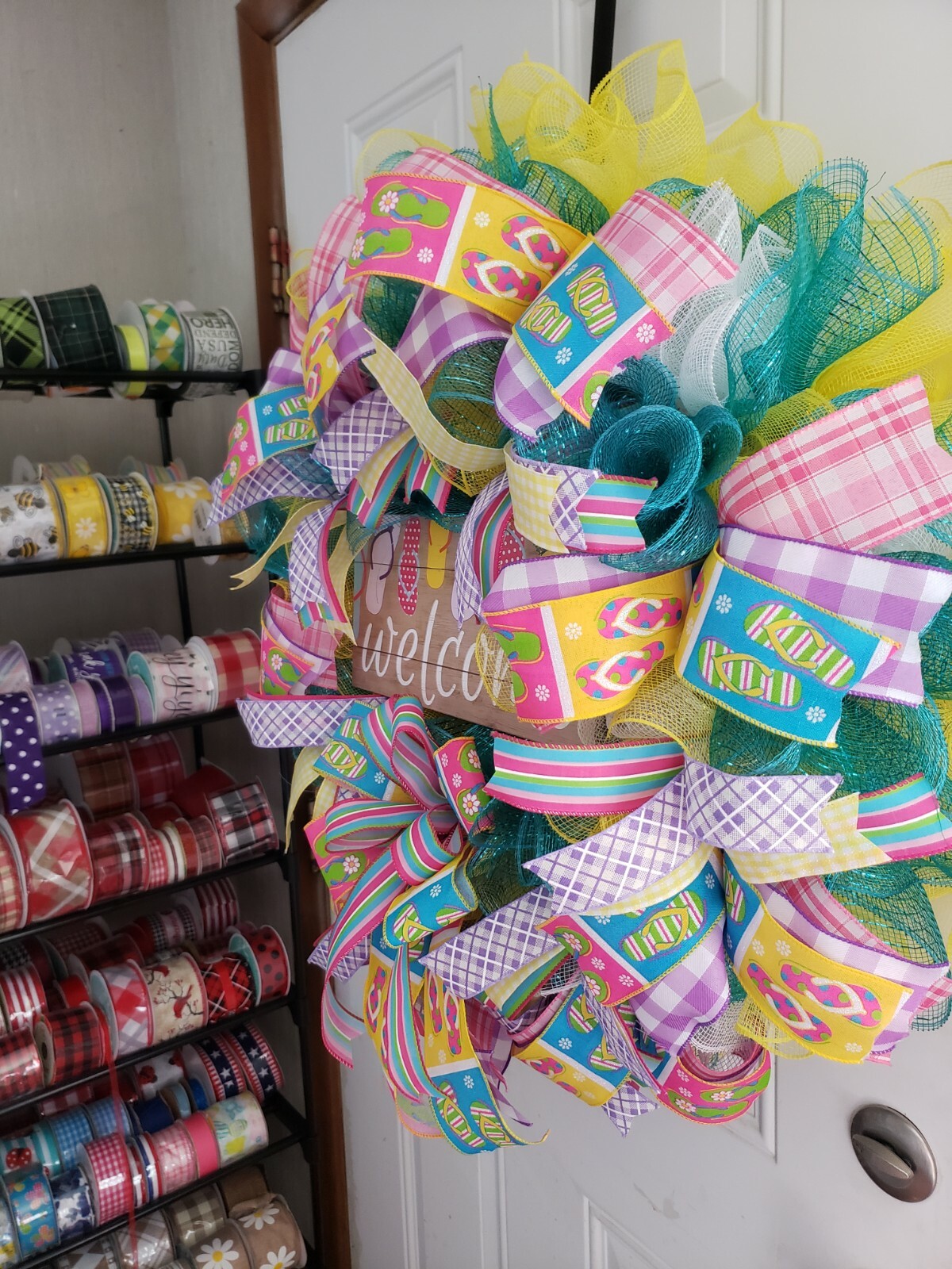 Custom Handmade summer Wreathe. Great addition for spring! 26×26×6