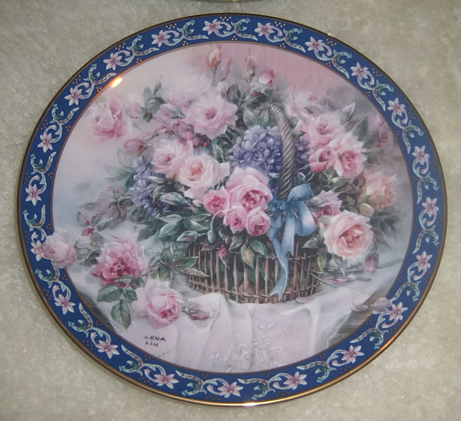 ROSE PORCELAIN PLATES Vintage Floral Flowers Lena Liu Katherine Austen LOT Four