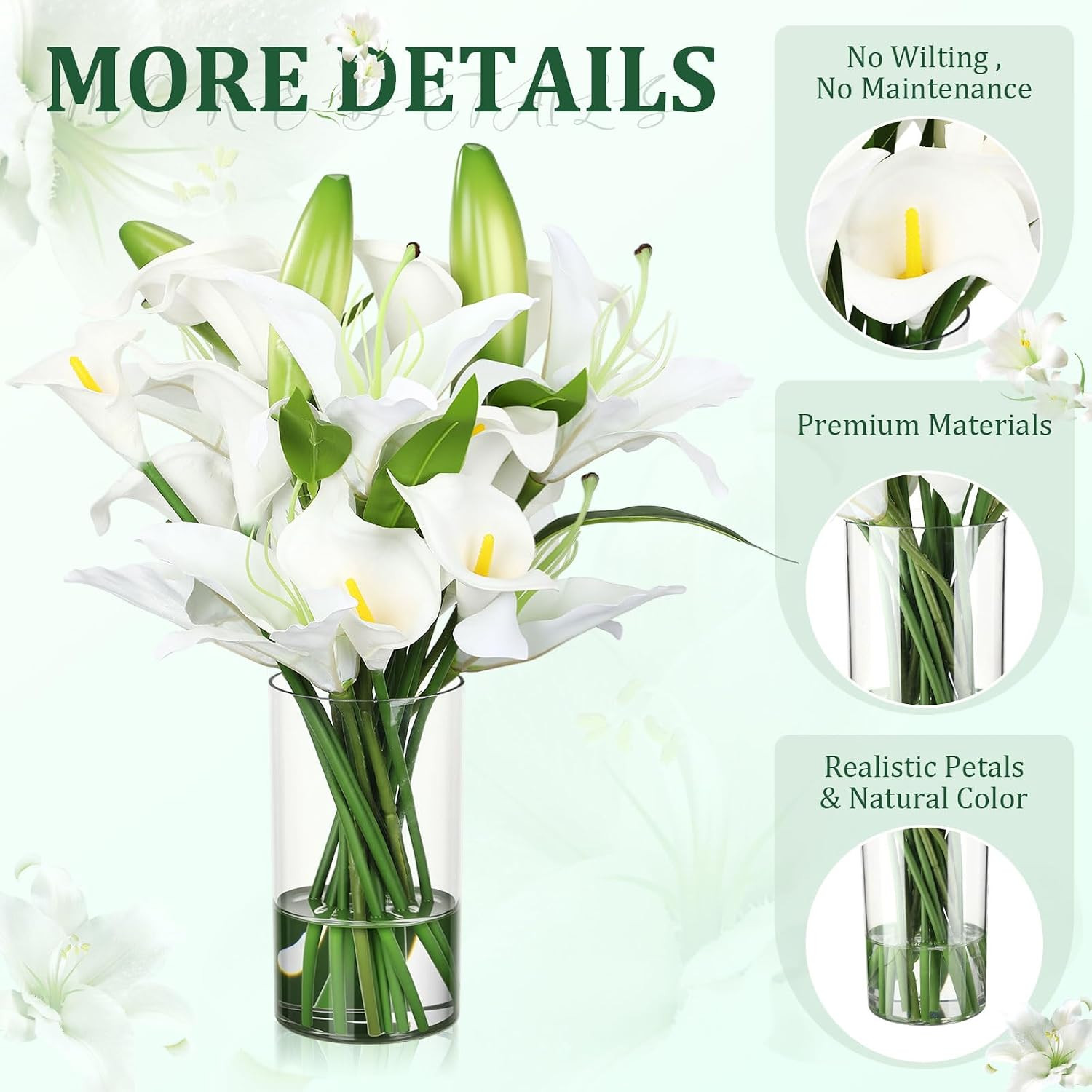 15.74″ White Artificial Calla Lily Flowers with Faux Water for Home Decor
