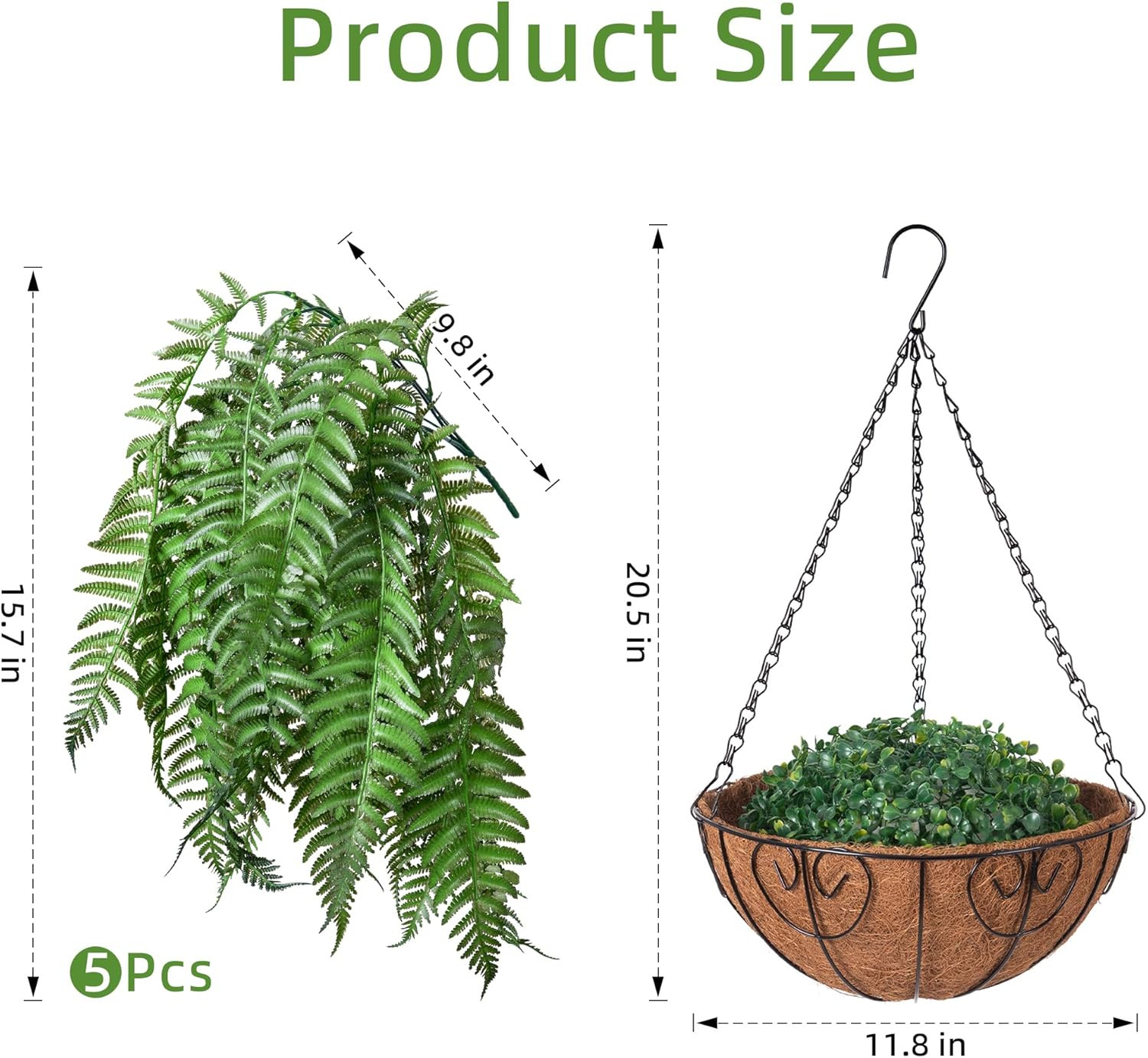 Artificial Hanging Plants Outdoor, UV Resistant Fake Fern Faux Greenery for outs