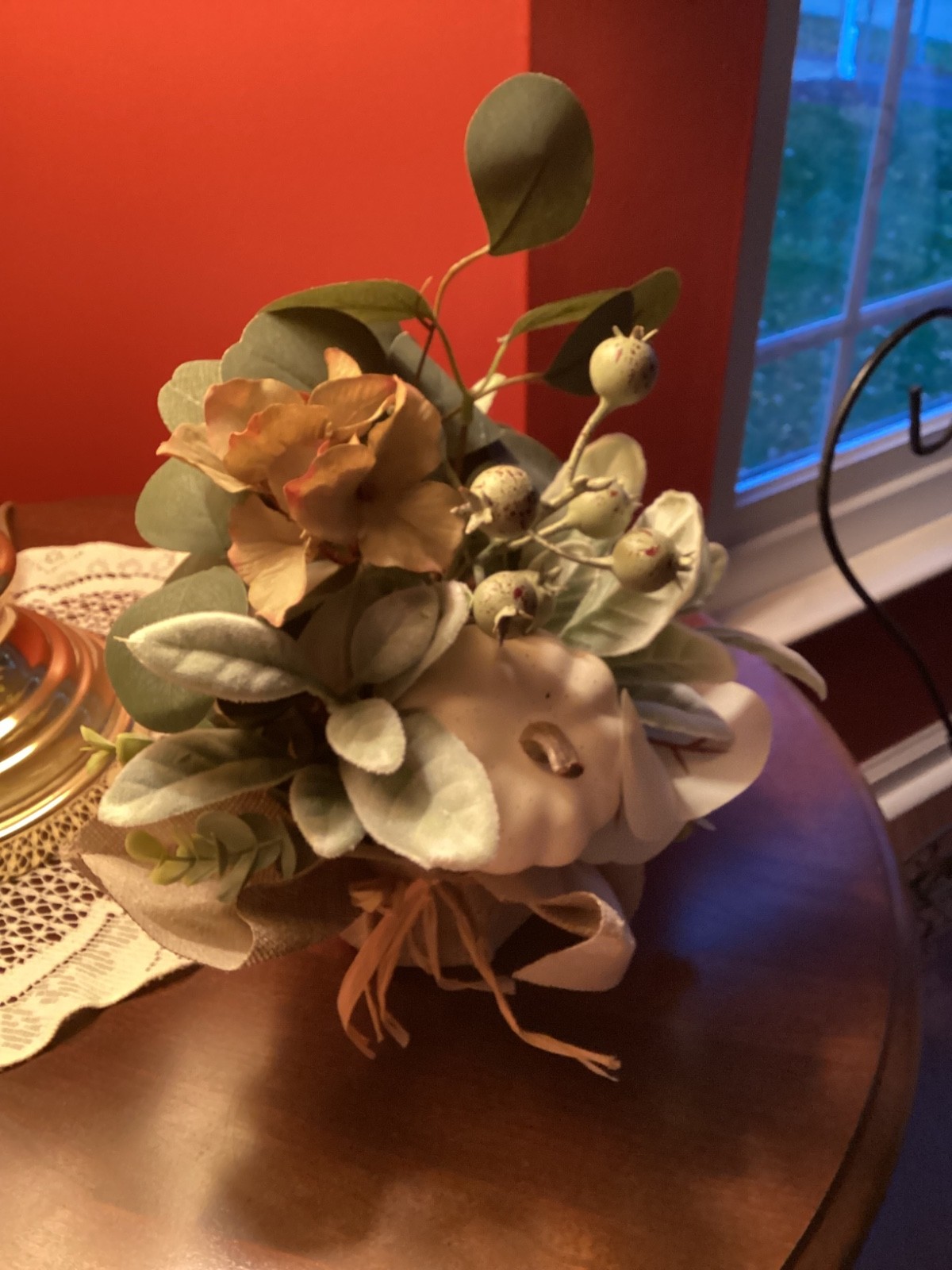 Fall floral decor indoor decoration floral arrangement new green cream &white