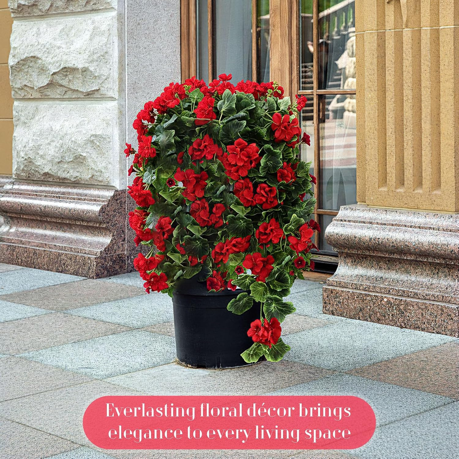 4 Pack Red Artificial Geraniums for Home, Garden, Wedding & Patio Decor