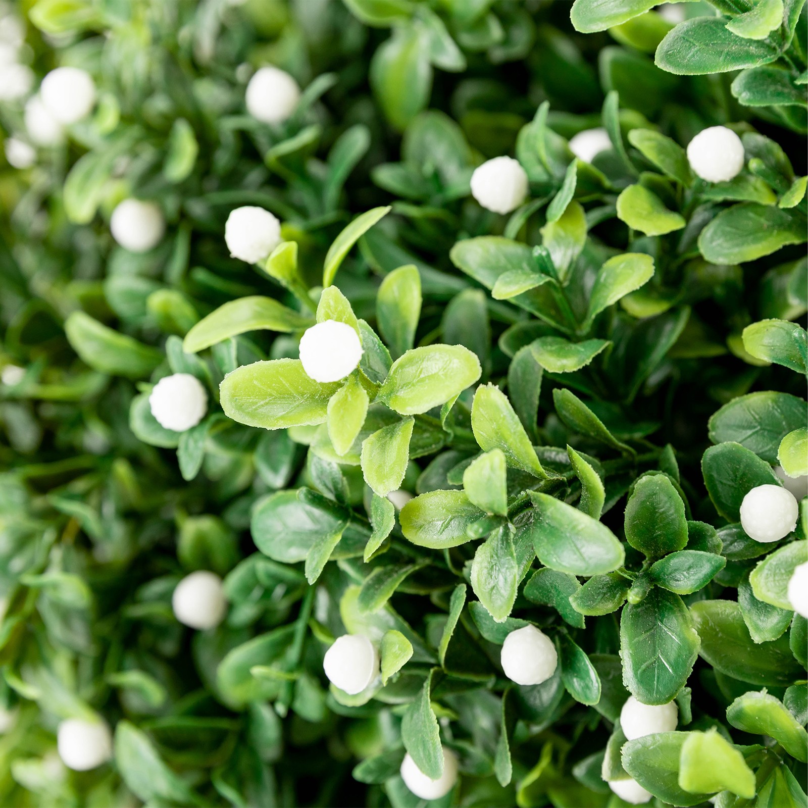 20″ Tall Artificial Boxwood Topiary Ball Tree with White Flowers for Front Porch