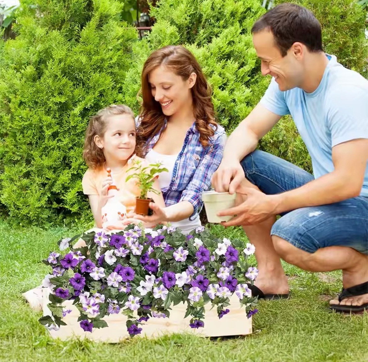 Artificial Purple Petunia Flowers Outdoor UV Resistant Hanging Garden Decor