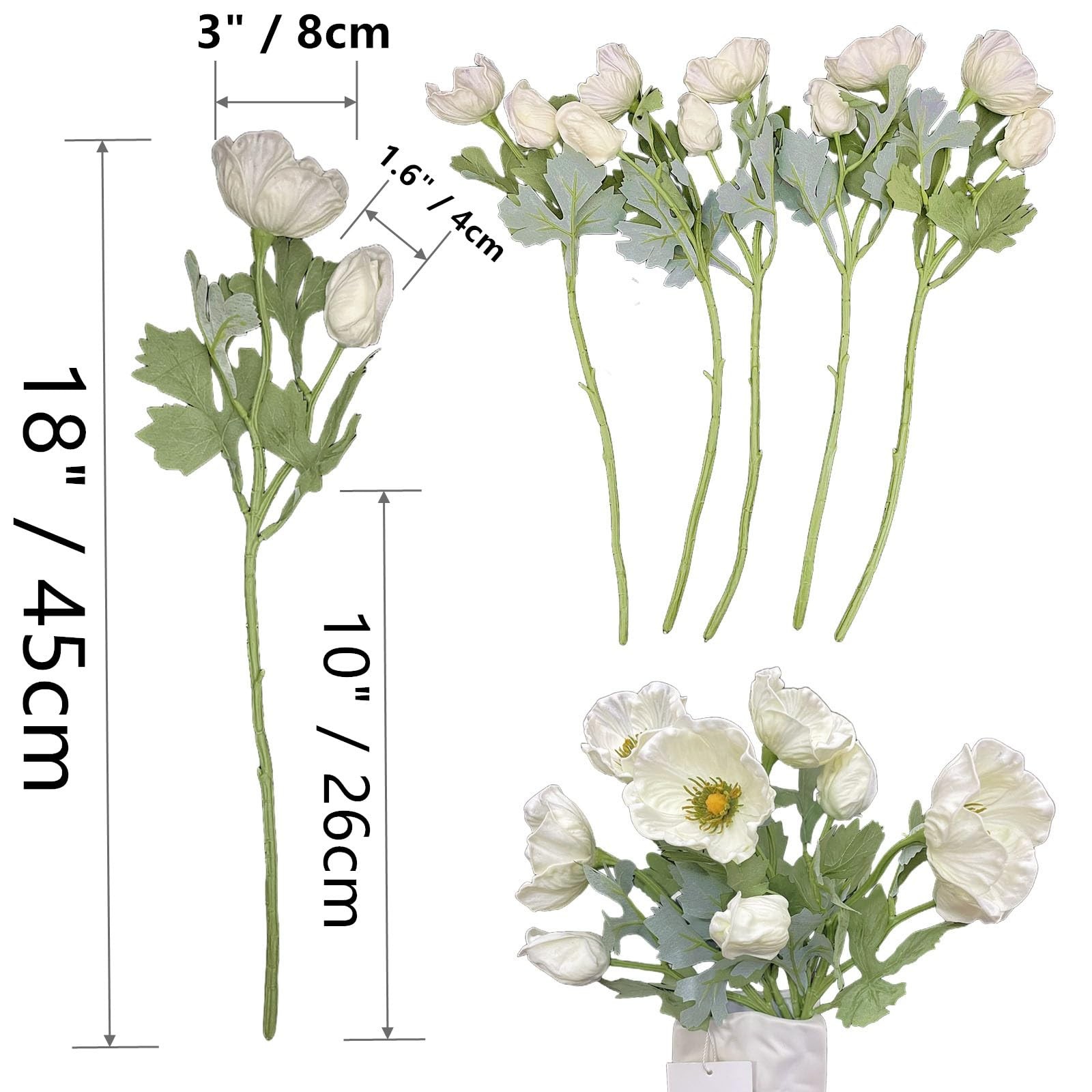 5 PCS White Artificial Real Touch PU Anemone Flower Bouquet Room Home Decor