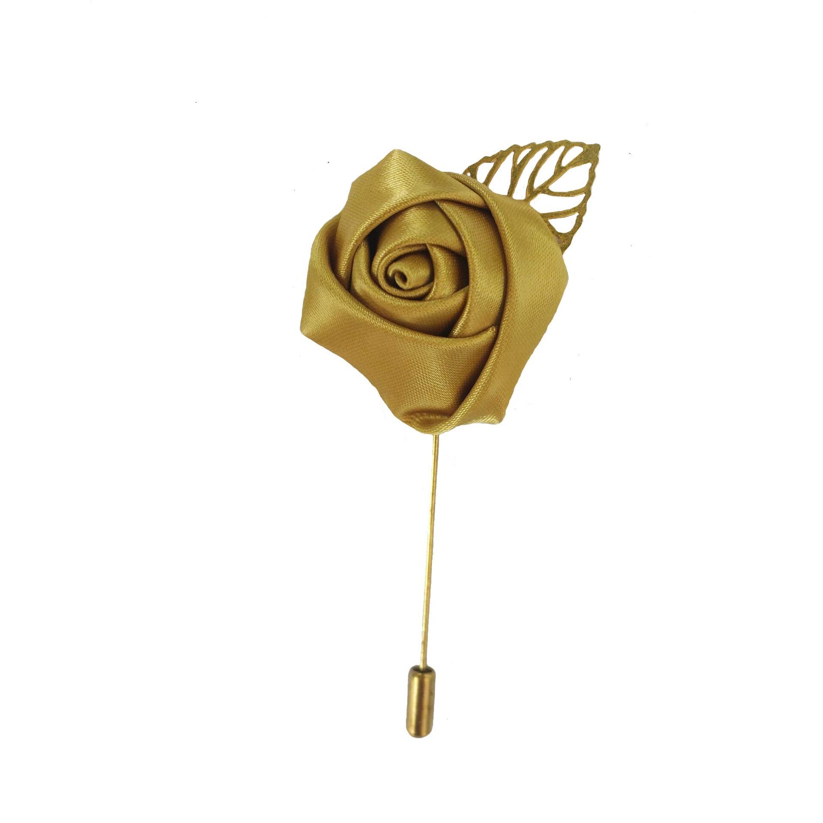 12 Pcs Gold 3.5cm Artificial Silk Rose Mens Groom Boutonniere Pins Suit Decor