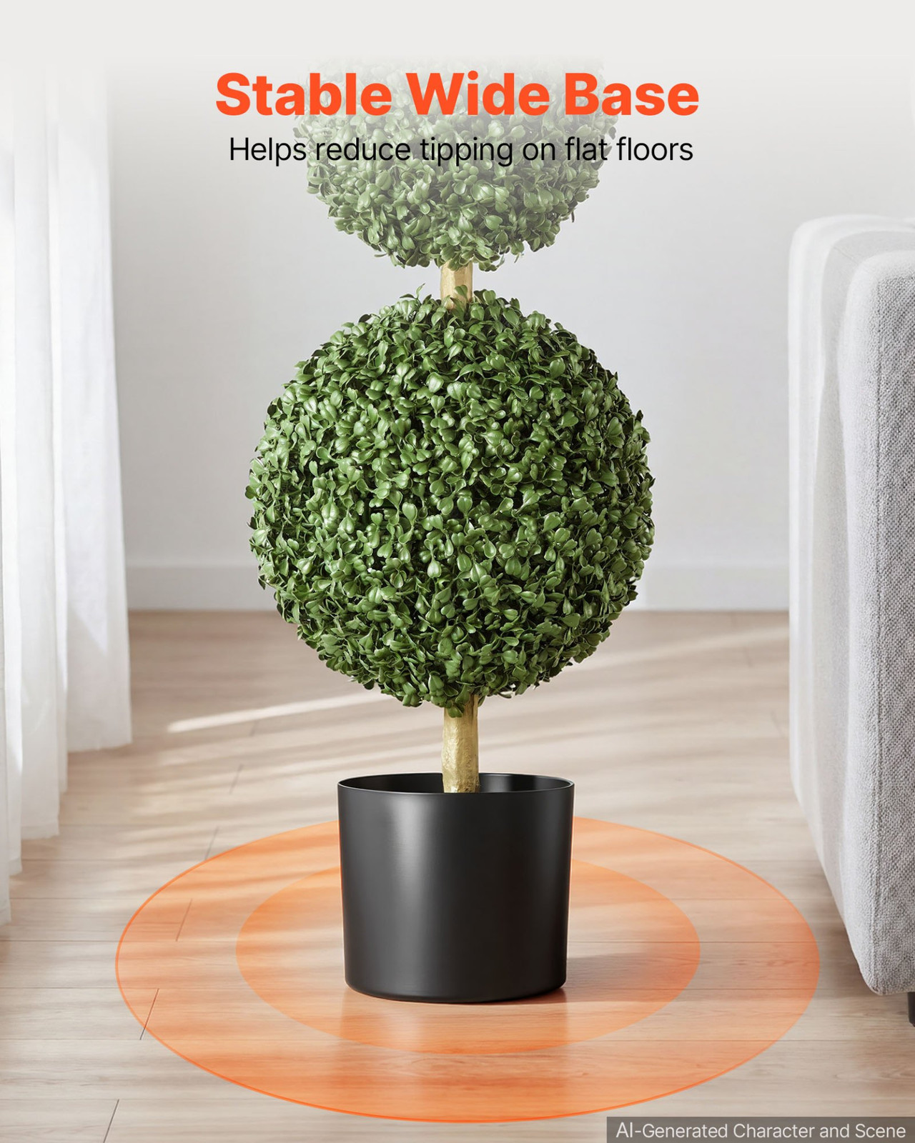 3FT Artificial Triple Ball Boxwood Topiary Trees Set of 2 Faux Plants w/Pots