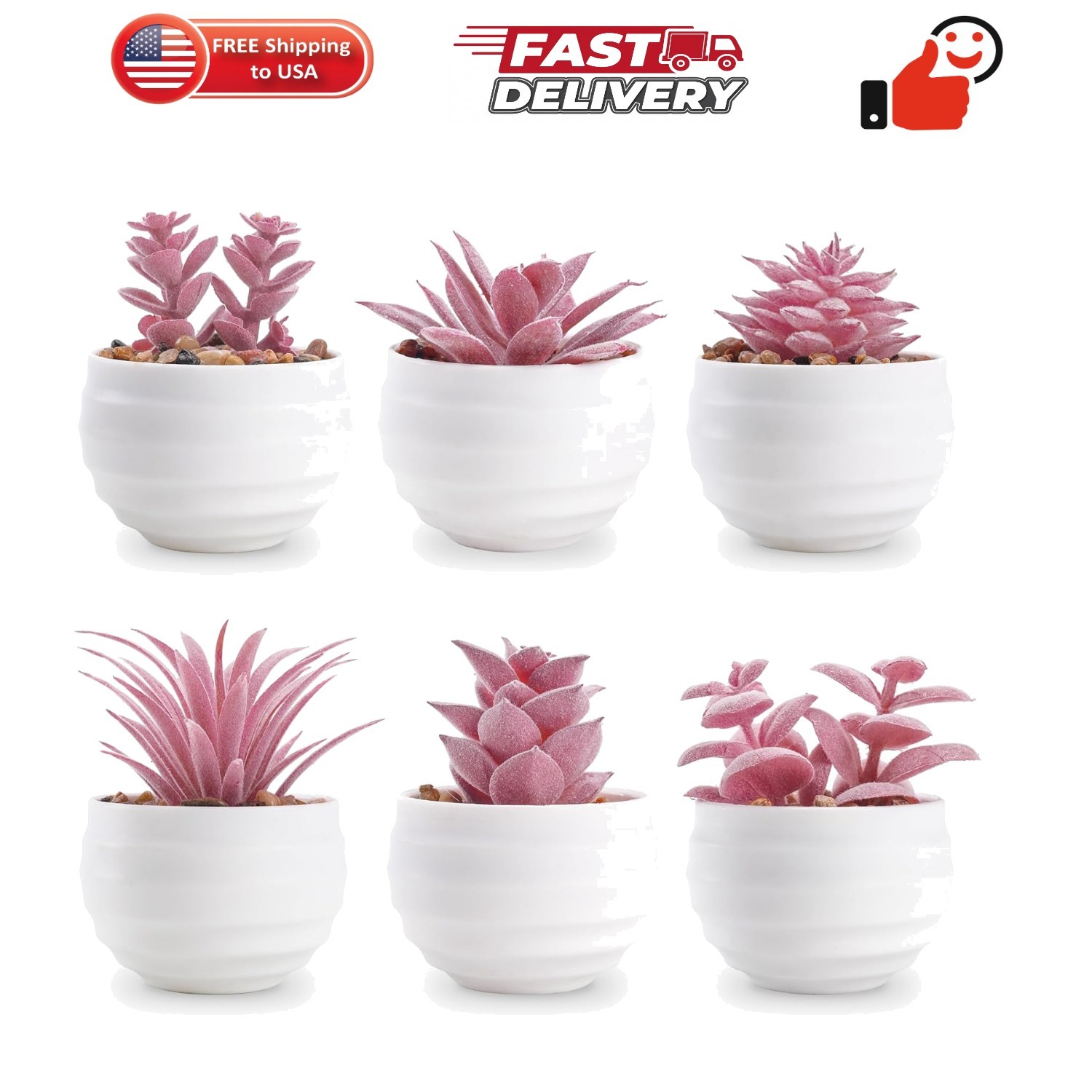 Set of 6 Pink Succulents Plants Artificial in Pots Small Fake Plants for Girl…