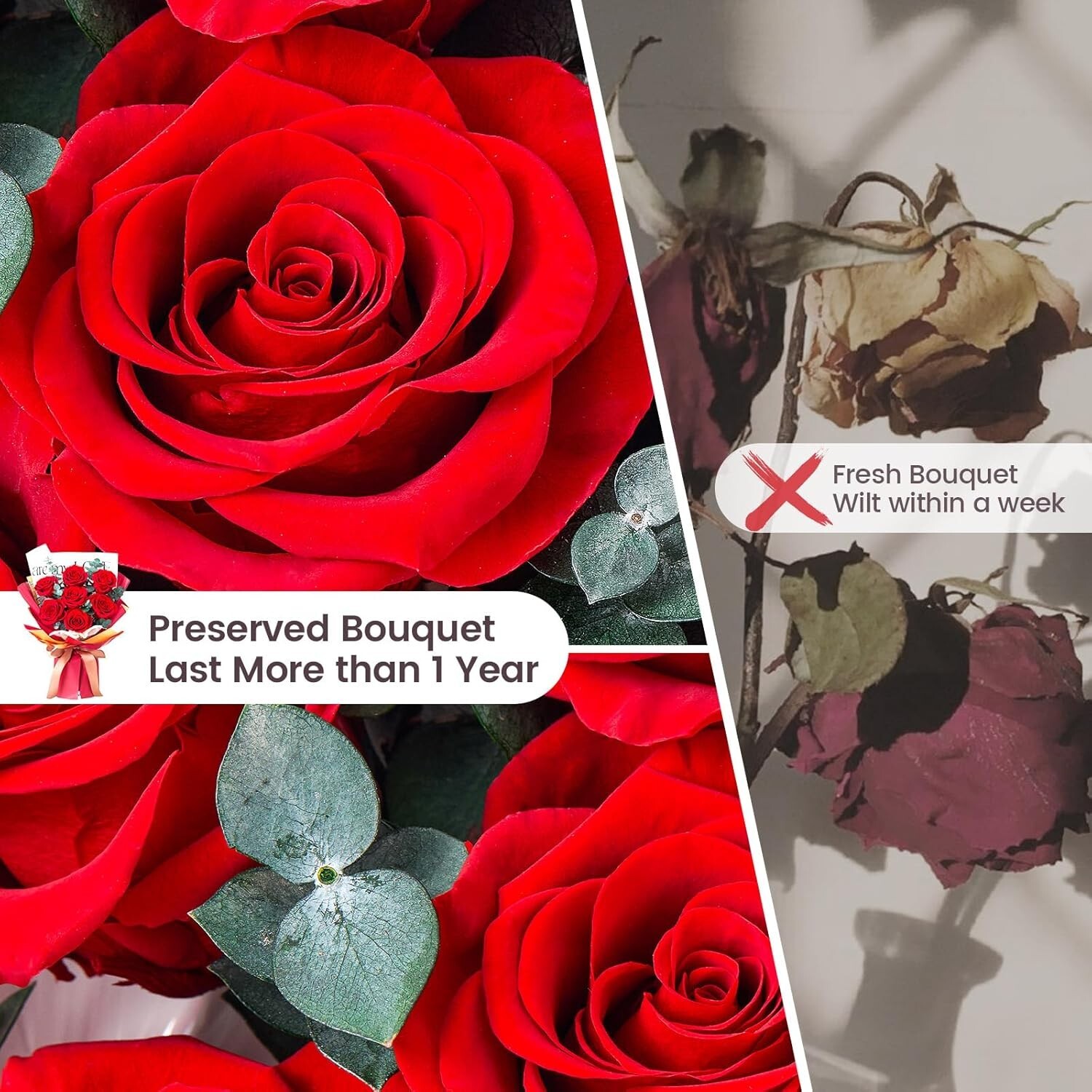 Mosstory Roses Bouquet 7-Piece Forever Flowers Bouquet Flowers Fresh Bouquet Gif