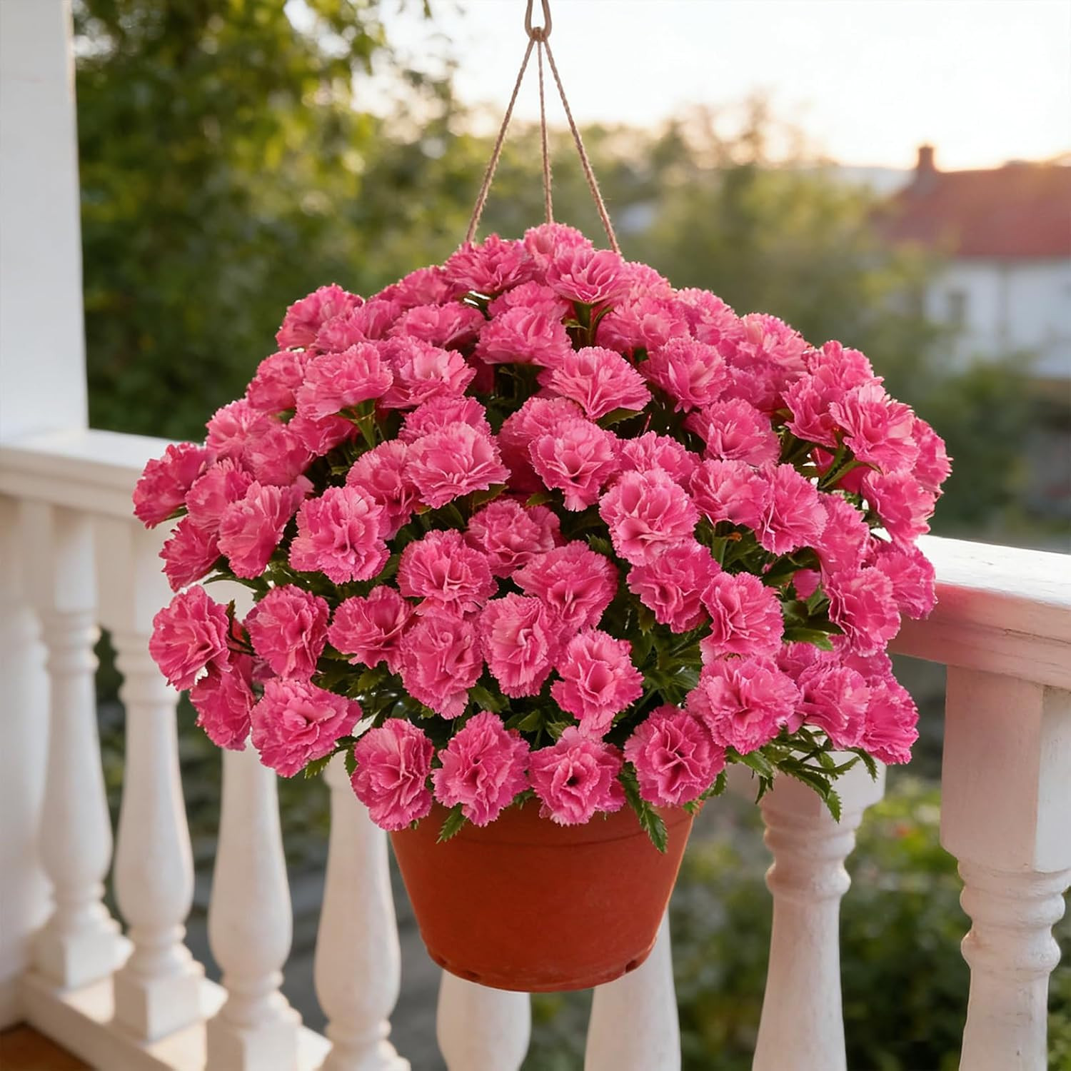 Realistic Pink Carnation Potted Plant – 17” Faux Flower for Outdoor Decor