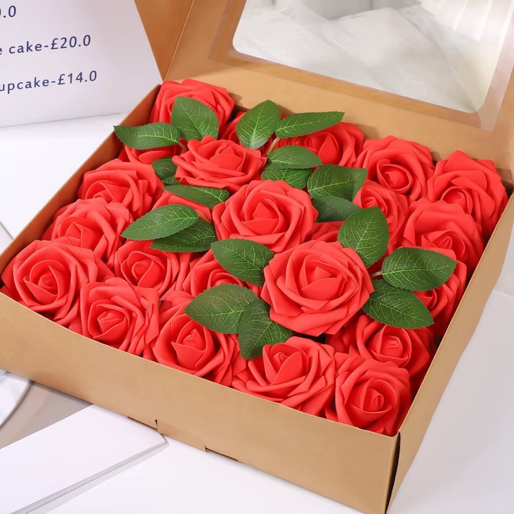 25PCS Artificial Foam Rose Flowers DIY Wedding Party Home Floral Decoration 7cm