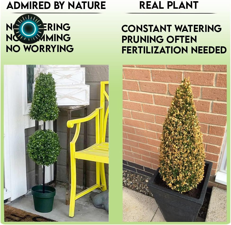 Admired By Nature 38 Inch Artificial Topiary Plant Tree 2 Ball-Shape Faux Top…