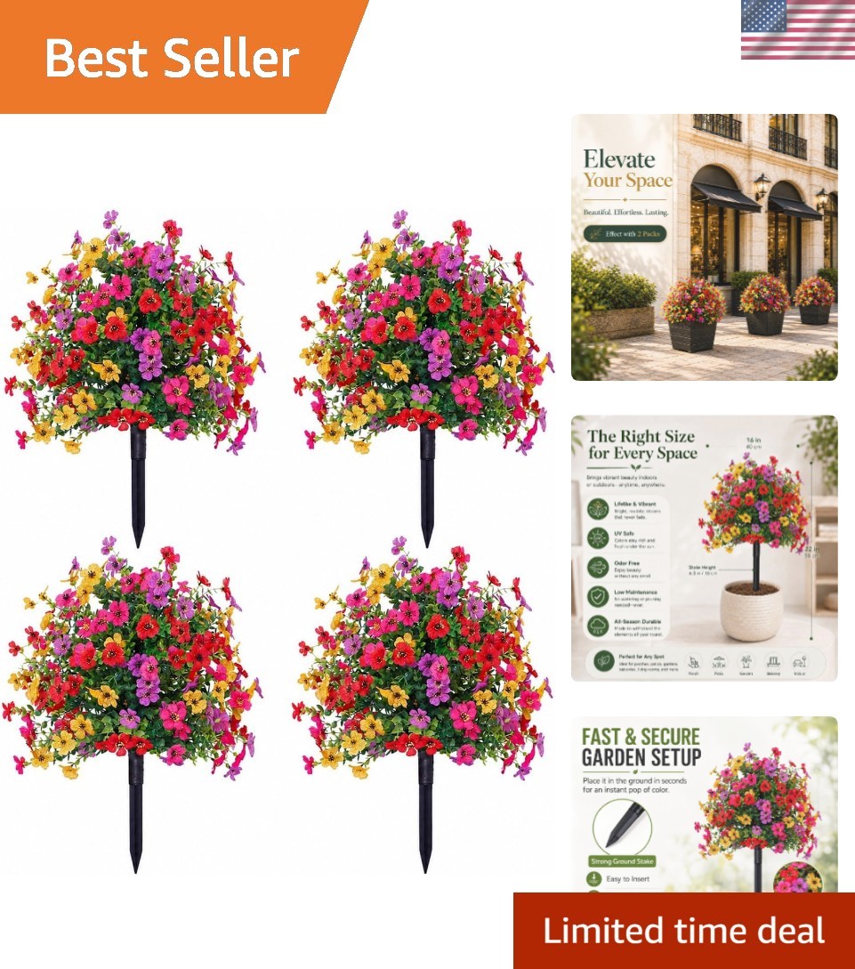 Artificial Flowers for Outdoors, UV Resistant Faux Topiary Ball Plants with G…