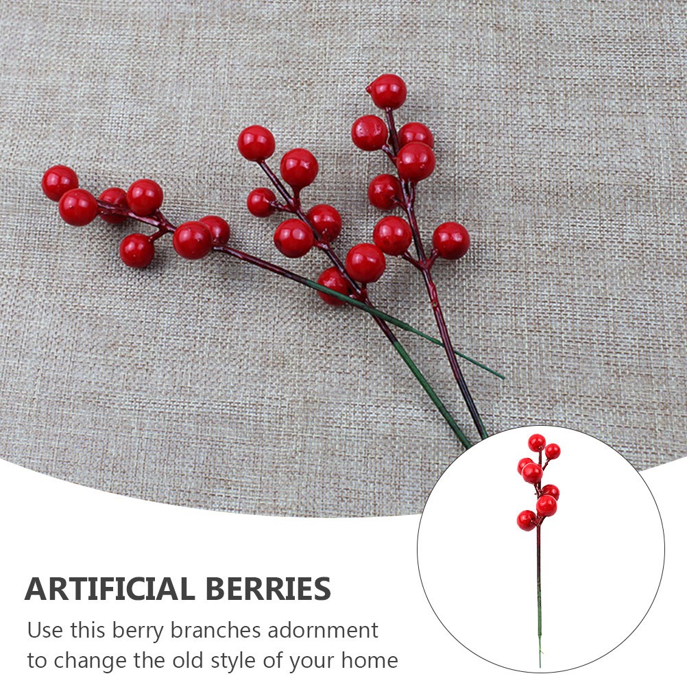20 Pcs Creative Artificial Berries Simulation Picks Red Berry Adornments Xmas