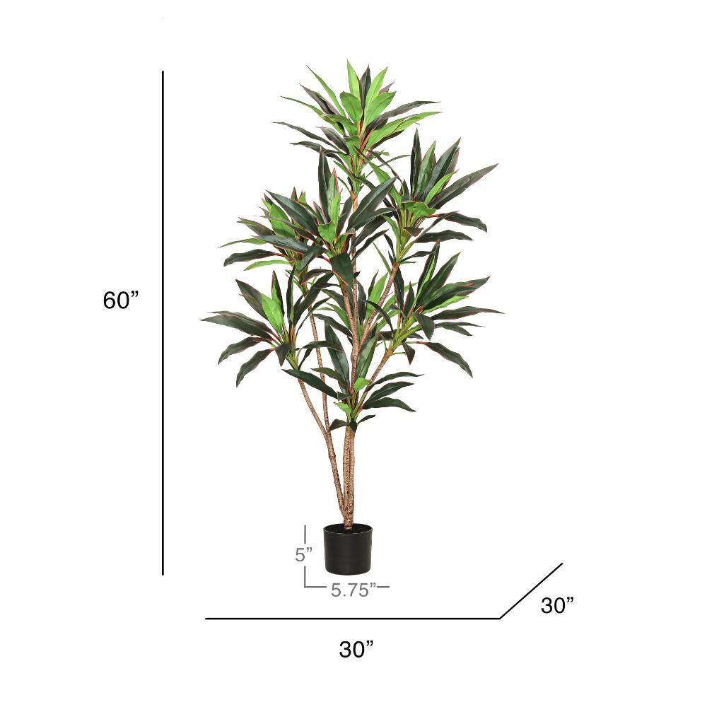 5 Ft. Real Touch Green Red Dracaena Tree Plant in Black Pot