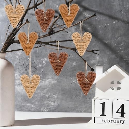 Pcs Neutral Valentines Day Ornaments Rattan Wicker Heart 24 Tan, Beige, Brown