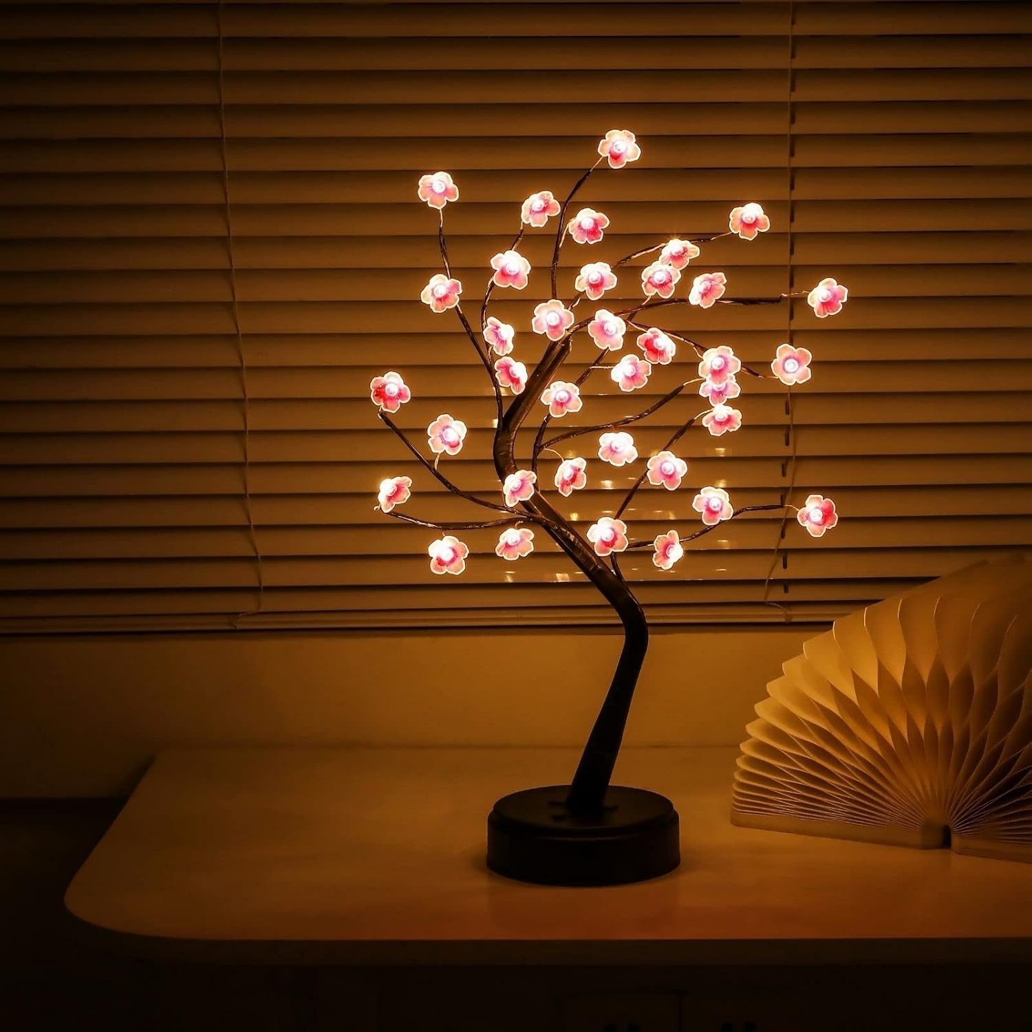 2 PCS Cherry Blossom Tree Lamp 18 Inch 36 LED Bonsai Lights Battery/USB Warm