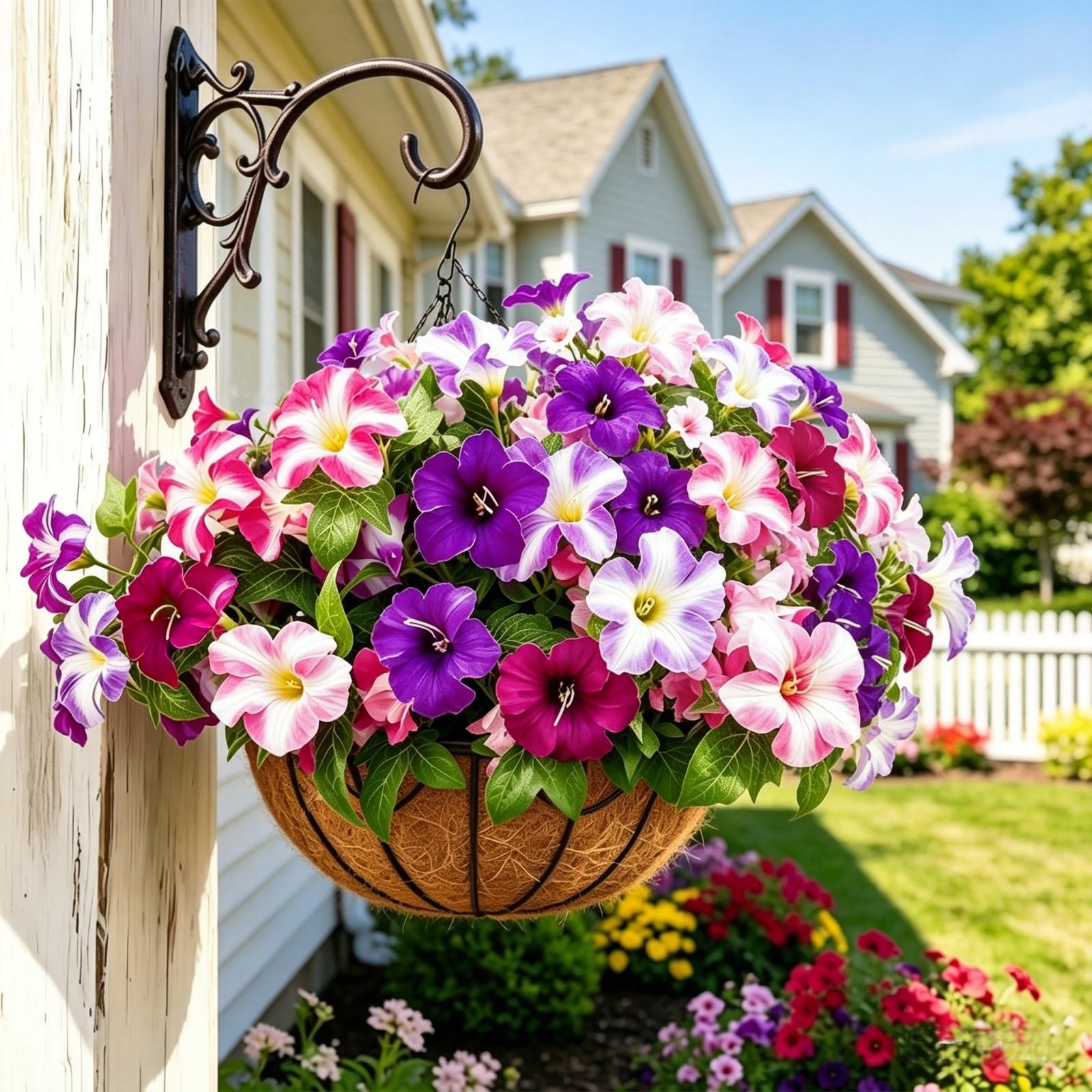 6 Bundles Artificial Petunias for Outdoors, UV Resistant Faux Silk Fake Flowe…