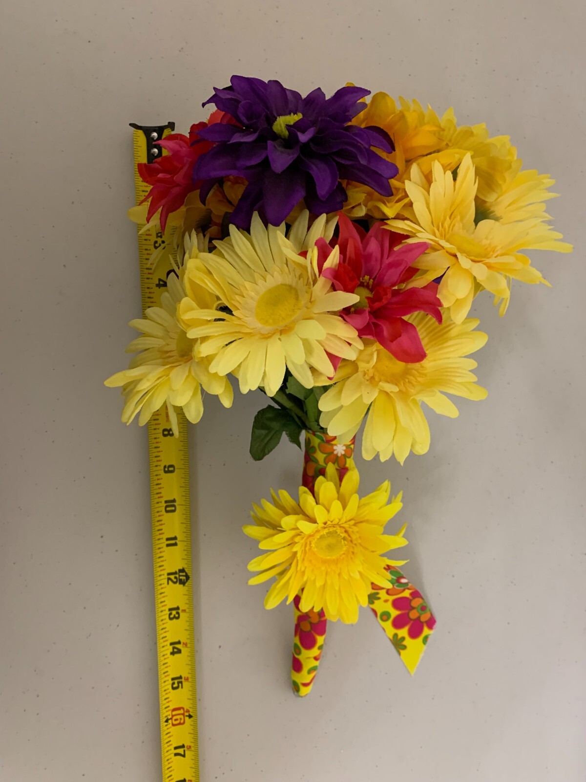 HAND MADE FLORAL DAISY BOUQUET – YELLOW PINK & PURPLE FLOWERS