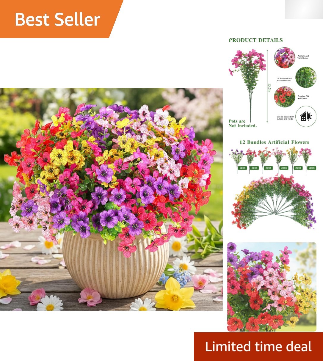 Colorful Artificial Daisy Bouquets with Eucalyptus – 12 Packs for Indoor/Outdoor