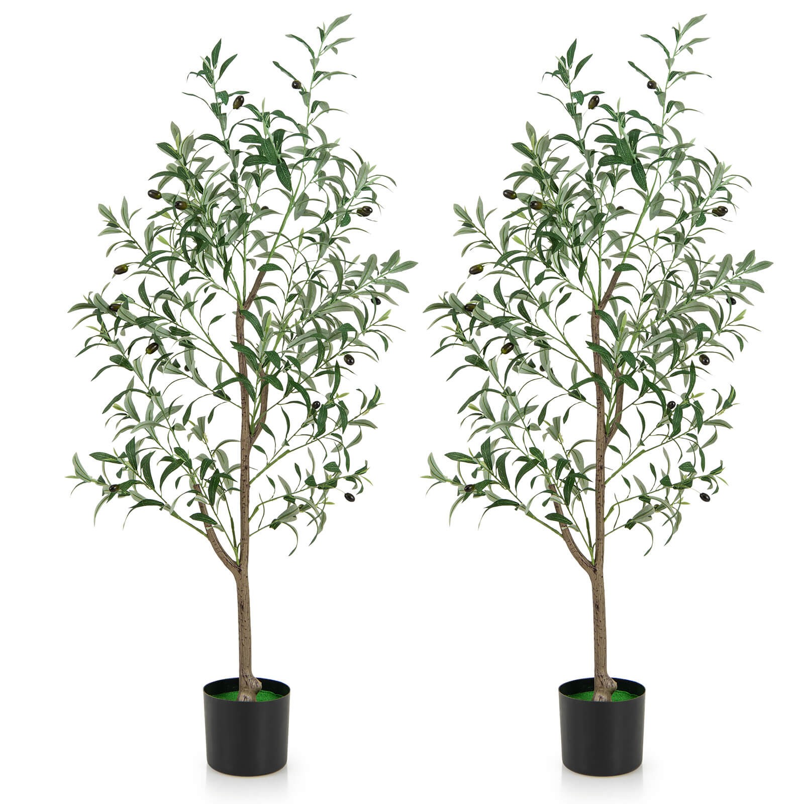 2 PCS 4.5 FT Tall Artificial Olive Tree Fake Potted Trees w/ Realistic Fruits