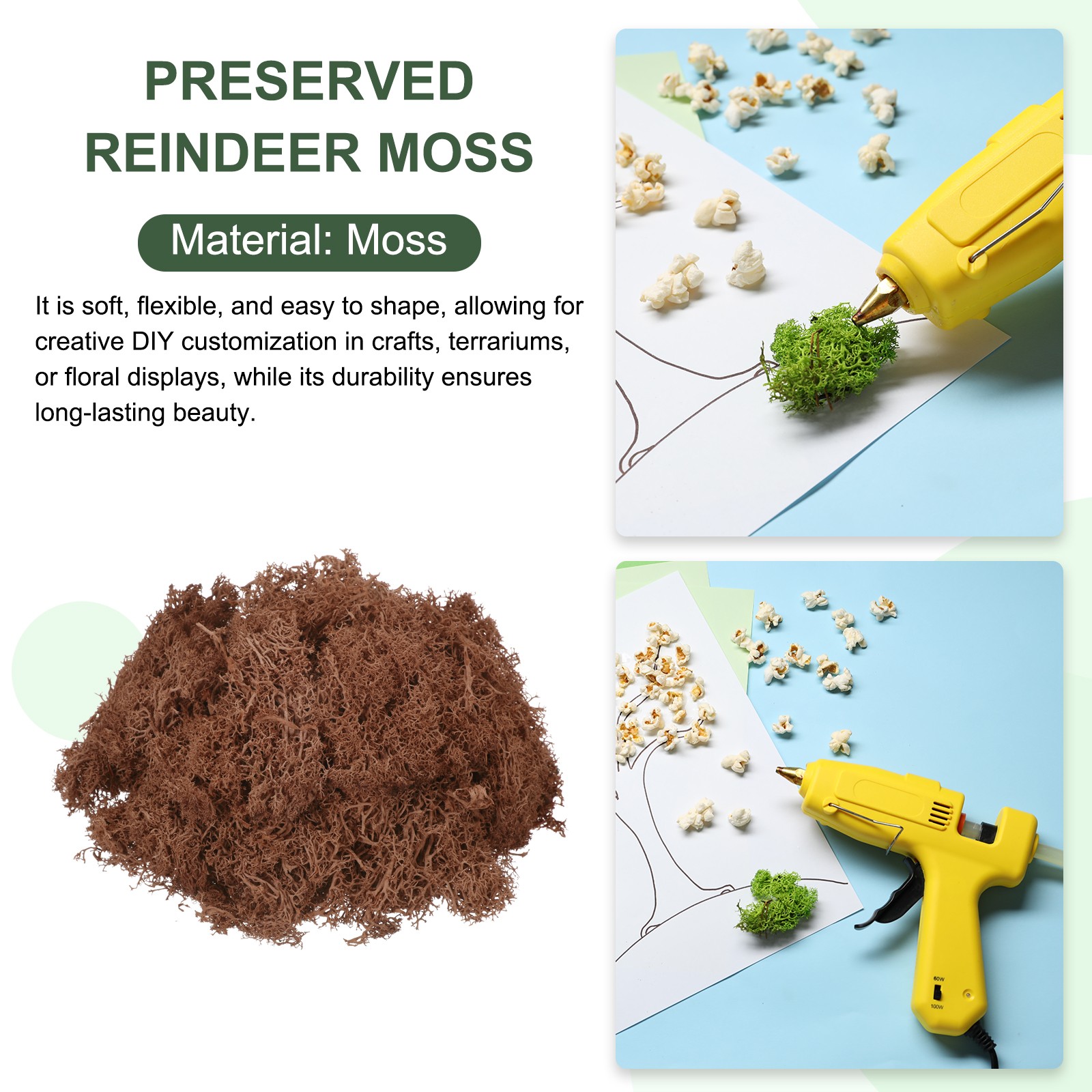 3oz Preserved Reindeer Moss, Coffee Decorative Artificial Fake Moss