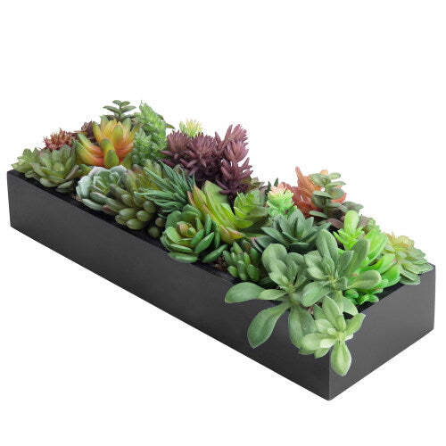 15.75 Inch Artificial Succulent Plants in Rectangular Black Wood Plant Box