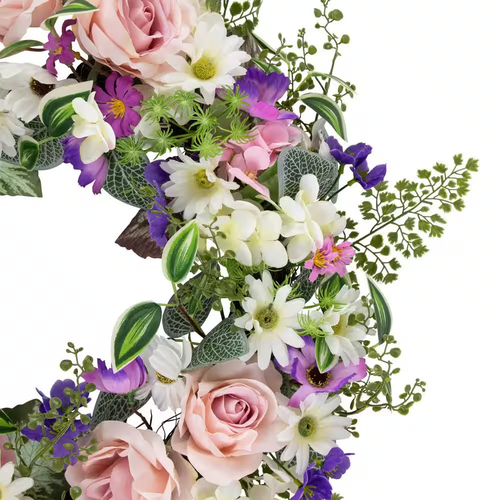24 In. Mixed Floral and Fern Artificial Spring Wreath
