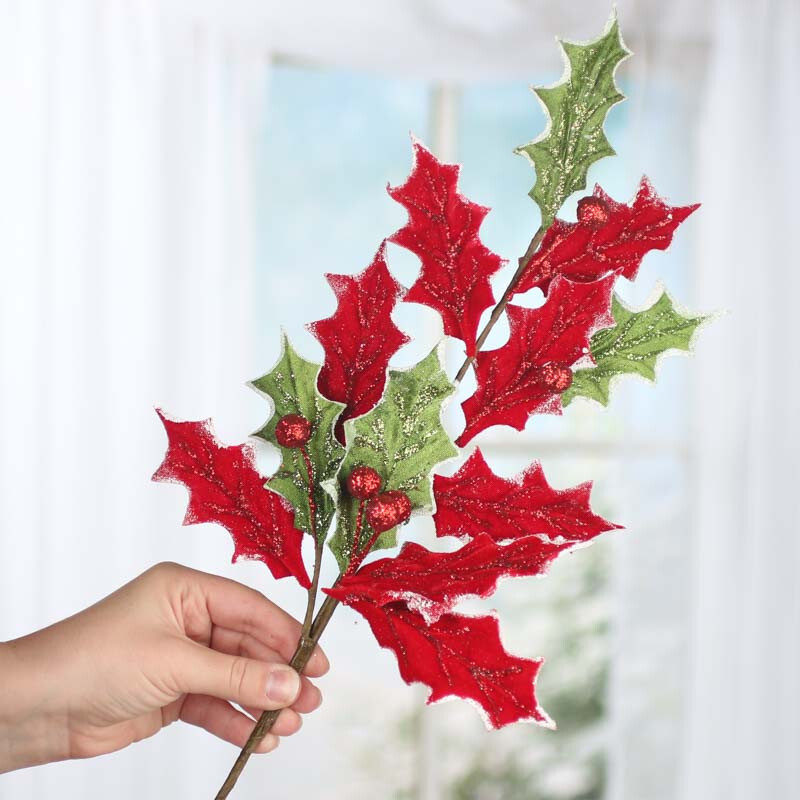 Set of 2 Sparkling Velvet 26-1/2″ Artificial Holly Floral Sprays