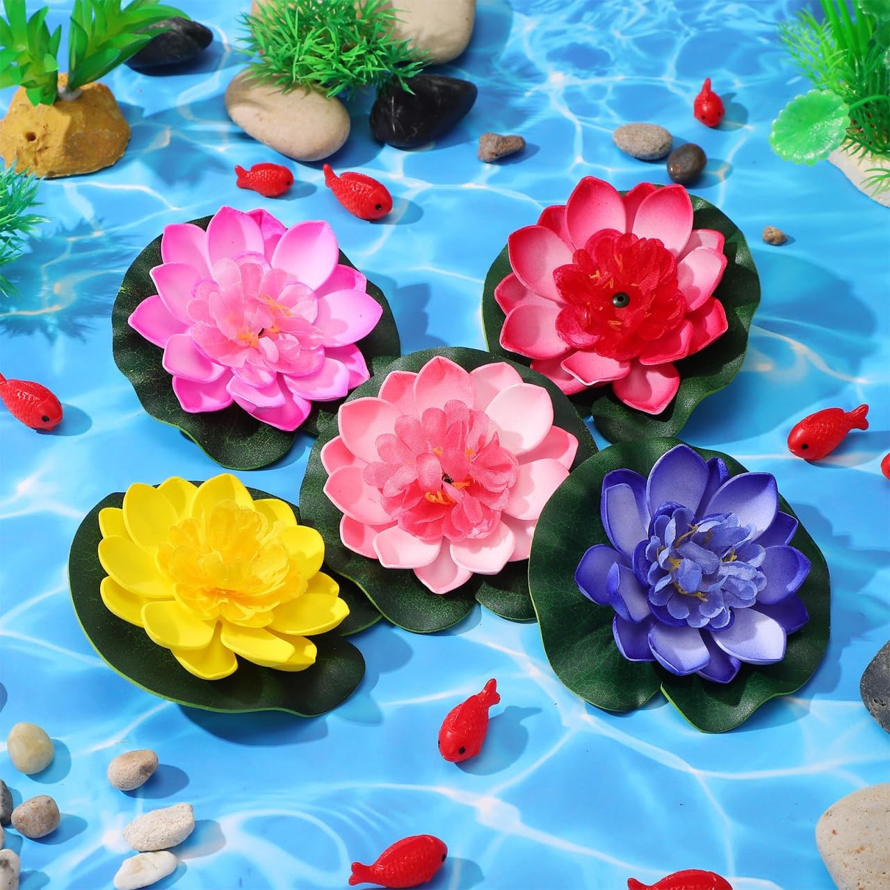 Artificial Floating Water Lily Lotus Flowers with Foam Pads Realistic Simulat…