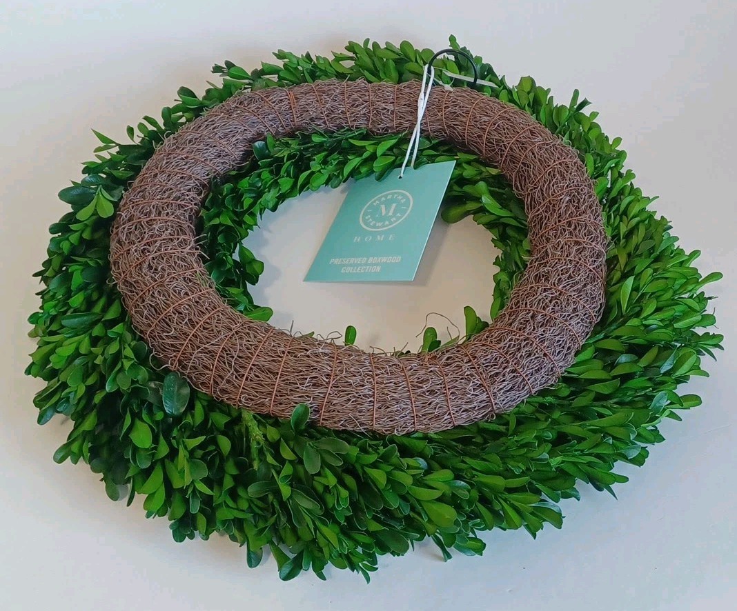 16″ Preserved Real Boxwood Wreath Home Door Decor. Martha Stewart Home, New