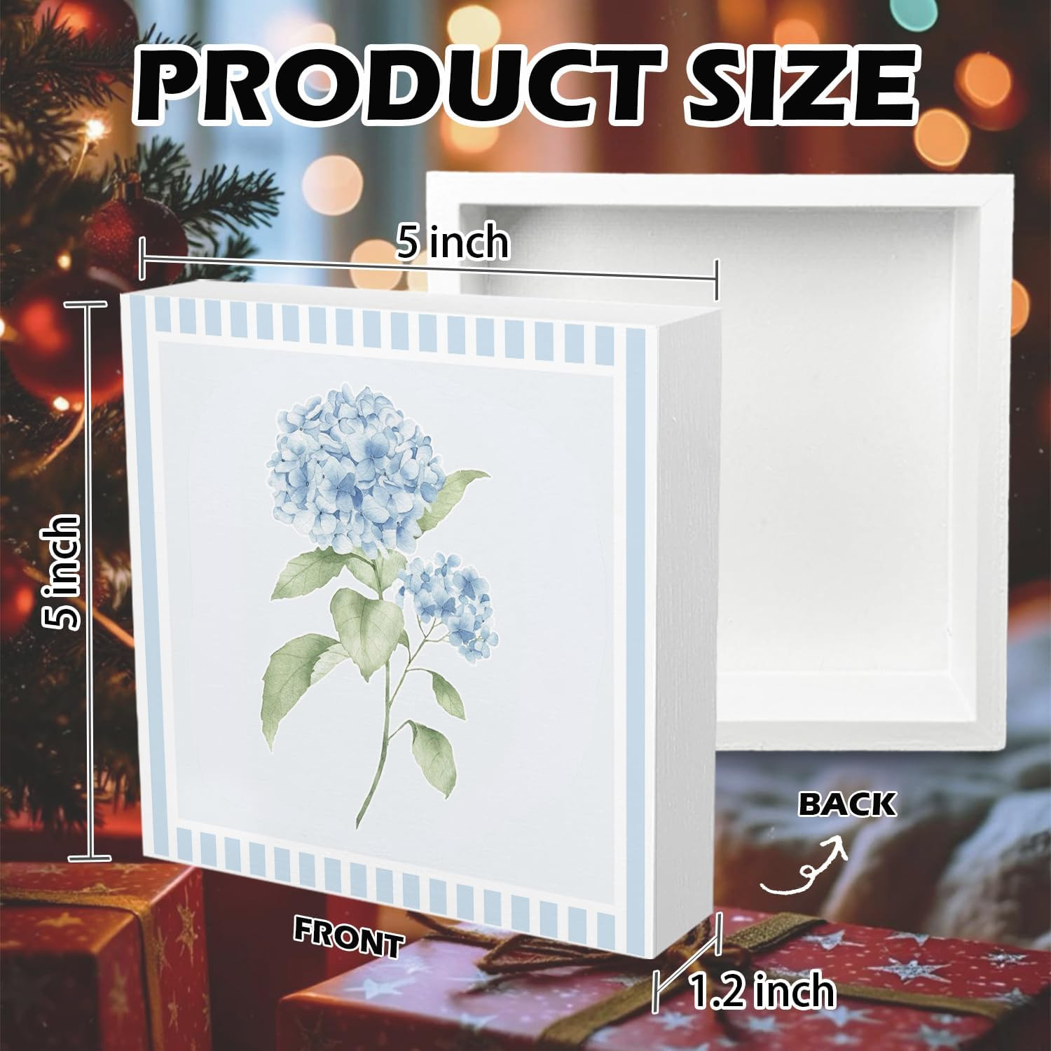 Blue Hydrangea Stripes Decor,Rustic Blue and White Floral Decor for Grandmillenn