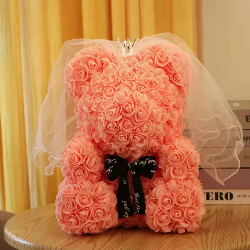 Valentine’s Teddy Bear Gift Set: Artificial Foam Bears with Roses in a Box