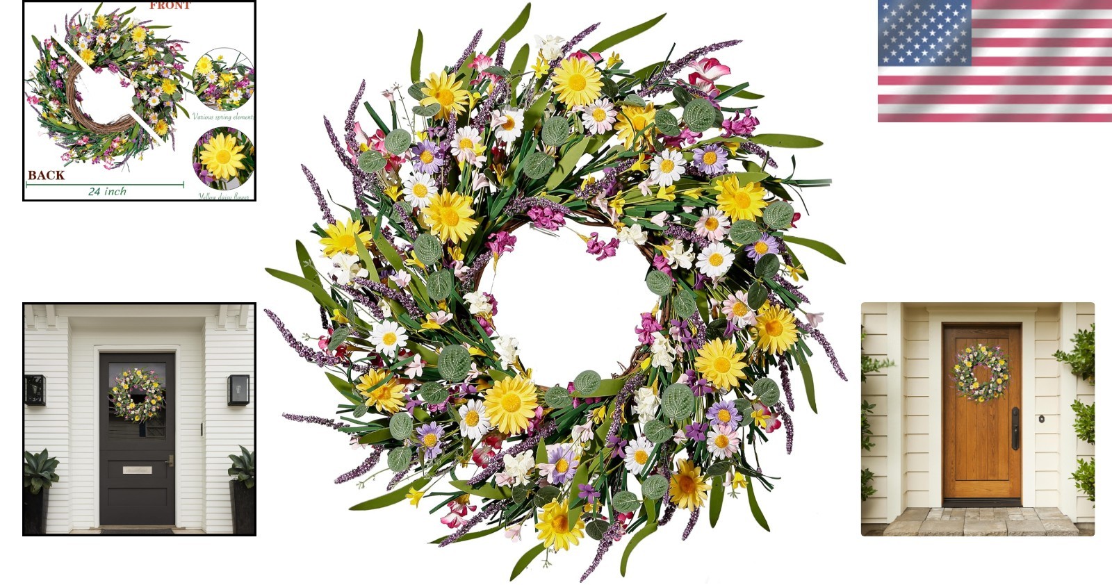 Handmade Wildflower Wreath 24” – Stunning Door and Wall Decor for All Seasons