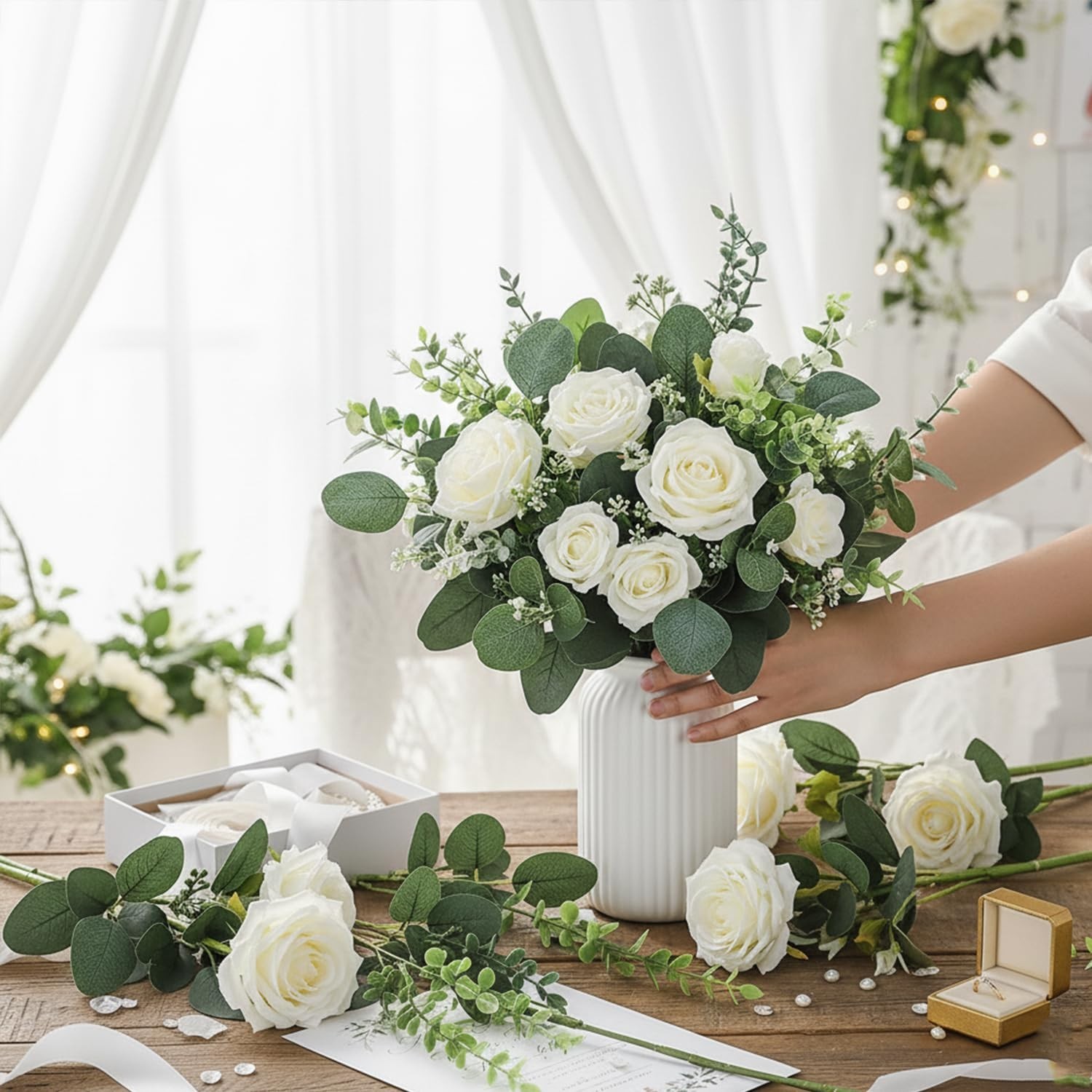 Bulk Artificial Eucalyptus Leaves Stems – Dried Silver Dollar Picks for Wedding