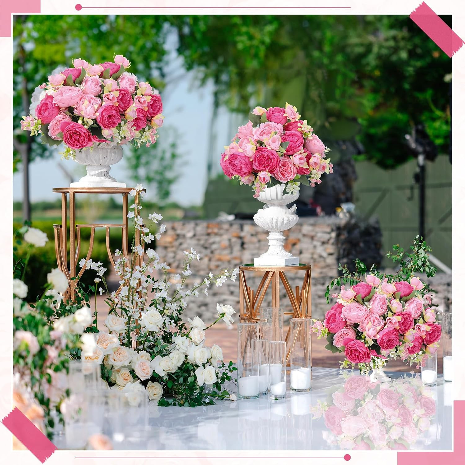 Boho Pink Peonies – 8 Bundles Faux Flowers for Wedding & Home Decor