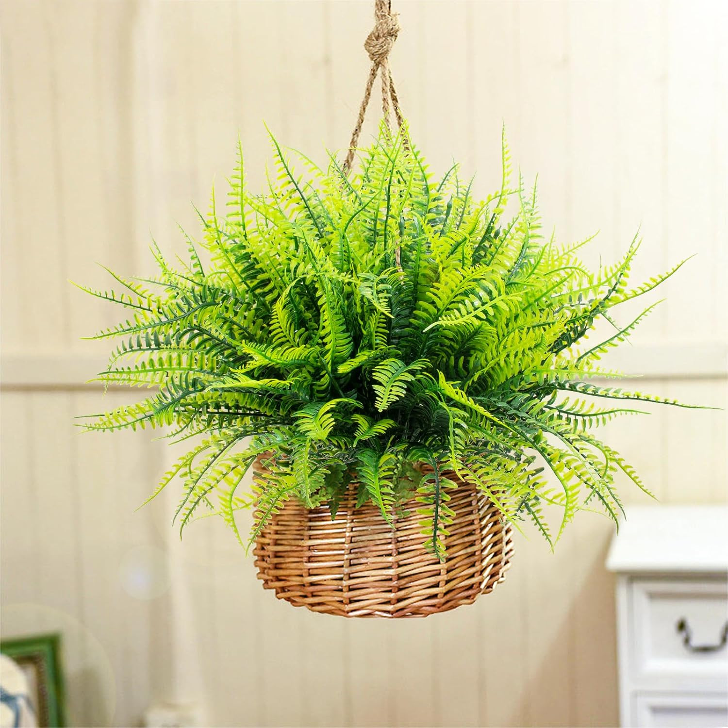 12 Bundles Artificial Boston Ferns Fake Plants Outdoor Greenery Stems Faux Sh…