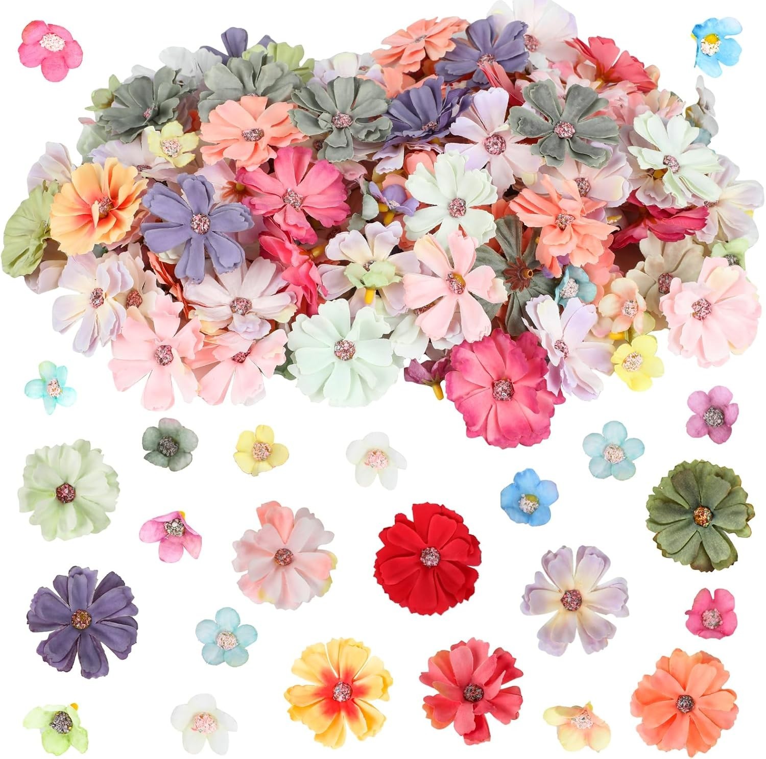 150pcs Mini Faux Flower for Crafts,Artificial Flower Heads Daisy Peony Flower…
