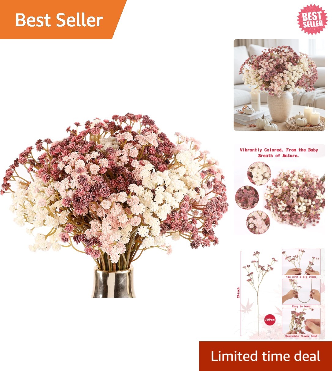 10 Pcs Real Touch Faux Baby’s Breath Flowers for Elegant Home Decor in Fall Pink
