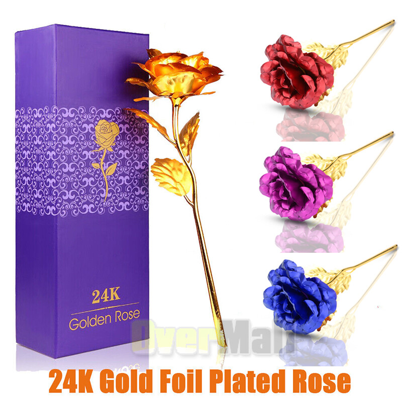 24K Gold Plated Dipped Rose Flower in glass dome Romantic Gift Love for mom girl
