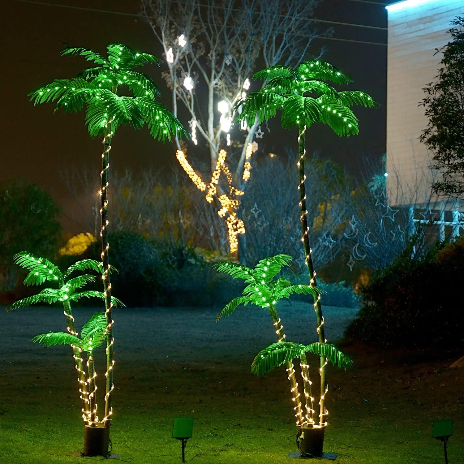 Solar Artificial Palm Tree Christmas Tree 7Ft 3Trunks 260LED Lighted Simulati…