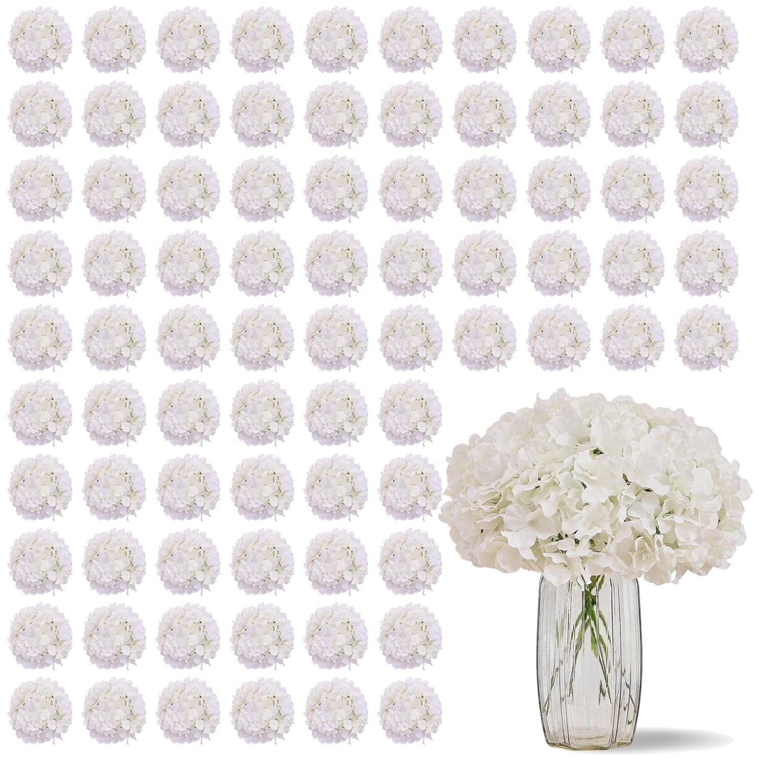 100 Ivory Hydrangea Artificial Flowers Set